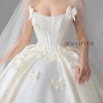 TVC769 Váy Cưới Làm Lễ, Đầm Cưới Đi Tiệc, Nơ 3D, Cúp Ngực