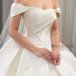 TVC770 Váy Cưới Làm Lễ, Đầm Cưới Đi Tiệc, Bệt Vai Ngang, Hoa 3D