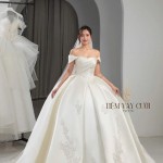 TVC770 Váy Cưới Làm Lễ, Đầm Cưới Đi Tiệc, Bệt Vai Ngang, Hoa 3D