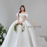TVC771 Váy Cưới Làm Lễ, Đầm Cưới Dáng Xoè Bồng Bềnh, Dài Tay, Cúp Ngực, Đính Đá