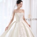 TVC777 Váy Cưới Làm Lễ, Váy Cưới Tiệc Cúp Ngực, Vải Phi Nhật , Váy Thiết Kế