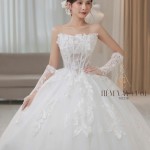 TVC778 Váy Cưới Làm Lễ, Đầm Cưới Cao Cấp, Hoa 3D, Cúp Ngực