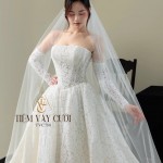 TVC780 Váy Cưới Đi Bàn, Đầm Cưới Đuôi Cá, Cúp Ngực, Xếp Ly