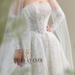 TVC780 Váy Cưới Đi Bàn, Đầm Cưới Đuôi Cá, Cúp Ngực, Xếp Ly