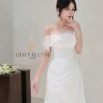 TVC783 Váy Cưới Đi Bàn, Đầm Cưới Xuông, Bệt Vai Ngang, Nhẹ Nhàng