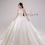 TVC788 Váy Cưới Làm Lễ, Đầm Cưới Cô Dâu, Cúp Ngực, Hoạ Tiết
