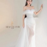 TVC796 Váy Cưới Đi Bàn, Đầm Cưới Đuôi Cá, Voan, Tà Lệch