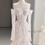 TVC801 Váy Cưới Đi Bàn, Đầm Cưới Đuôi Cá, Cúp Ngực, Dáng Ôm