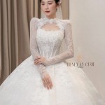 TVC802 Váy Cưới Làm Lễ, Đầm Cưới Đi Tiệc, Dài Tay, Cổ Cao