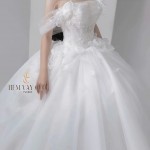 TVC805  Váy Cưới Làm Lễ, Đầm Cưới Đi Tiệc, Voan, Bệt Vai Ngang, Tùng Bồng