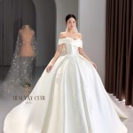 TVC807 Váy Cưới Làm Lễ, Đầm Cưới Cô Dâu, Cúp Ngực, Hoạ Tiết