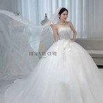 TVC810 Váy Cưới Làm Lễ, Đầm Cưới Tiệc, Cúp Ngực, Hoa 3D