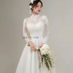 TVC821 Váy Cưới Đi Bàn, Đầm Cưới Dáng Xuông, Hoa 3D