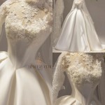 TVC823 Váy Cưới Làm Lễ, Đầm Cưới Dài Tay, Cổ Đá Rời, Tùng Bồng