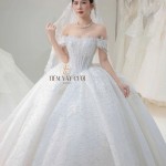 TVC825 Váy Cưới Làm Lễ, Đầm Cưới Tiệc, Trễ Vai, Đính Đá