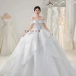 TVC827 Váy Cưới Làm Lễ, Đầm Cưới Đi Tiệc, Voan, Bệt Vai Ngang, Tùng Bồng