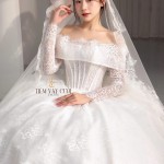 TVC828 Váy Cưới Làm Lễ, Đầm Cưới Đi Tiệc, Cúp Ngực, Tùng Bồng, Xếp Ly