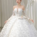 TVC835 Váy Cưới Làm Lễ, Đầm Cưới Đi Tiệc, Dài Tay, Vải Ren, Hoa 3D Bản To