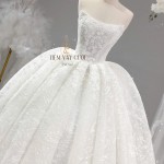 TVC842 Váy Cưới Làm Lễ, Đầm Cưới Dáng Xoè Bồng Bềnh, Dài Tay, Cúp Ngực, Đính Đá