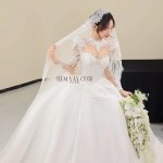 TVC844 Váy Cưới Làm Lễ, Đầm Cưới Dáng Xoè Bồng Bềnh, Dài Tay, Cúp Ngực, Đính Đá