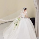 TVC844 Váy Cưới Làm Lễ, Đầm Cưới Dáng Xoè Bồng Bềnh, Dài Tay, Cúp Ngực, Đính Đá