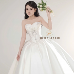 TVC851 Váy Cưới Làm Lễ, Váy Cưới Cô Dâu, Đầm Cưới Đi Tiệc, Cúp Ngực, Tùng Bồng, Xếp Ly