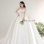 TVC851 Váy Cưới Làm Lễ, Váy Cưới Cô Dâu, Đầm Cưới Đi Tiệc, Cúp Ngực, Tùng Bồng, Xếp Ly