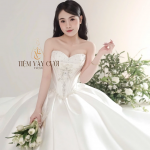 TVC851 Váy Cưới Làm Lễ, Váy Cưới Cô Dâu, Đầm Cưới Đi Tiệc, Cúp Ngực, Tùng Bồng, Xếp Ly
