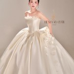 TVC859 Váy Cưới Làm Lễ,Váy Cưới Cô Dâu, Đầm Cưới Tiệc, Vải Phi, Hoa 3D, Tùng Bồng