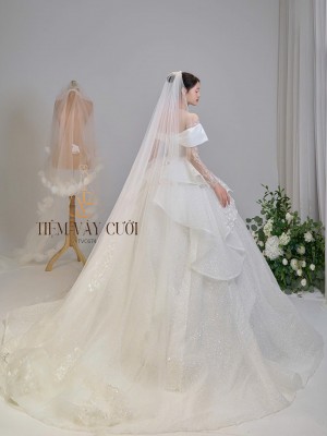TVC674 Đầm Cưới Cô Dâu, Váy Cưới Tiệc Làm Lễ, Dài Tay, Kim Tuyến