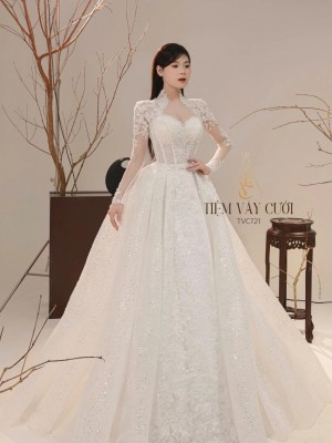 TVC721 Váy Cưới Làm Lễ, Đầm Cưới Đi Tiệc, Xếp Ly, 2in1