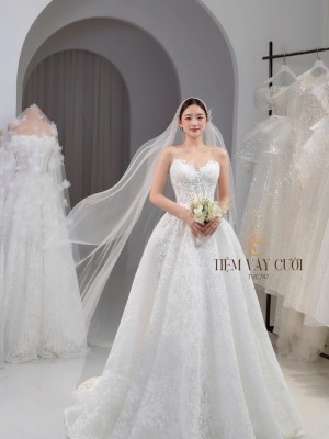 TVC747 Váy Cưới Làm Lễ, Tùng Nhỏ, Ren, Voan Nhẹ Nhàng