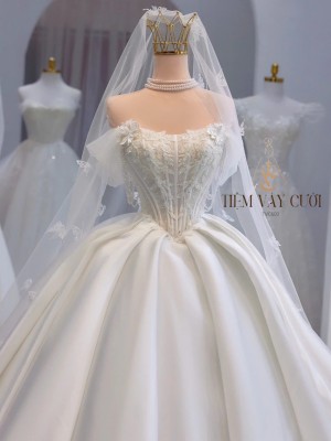 TVC602 Váy Cưới Làm Lễ, Đầm Cưới Đi Tiệc, Cúp Ngực, Tùng Bồng