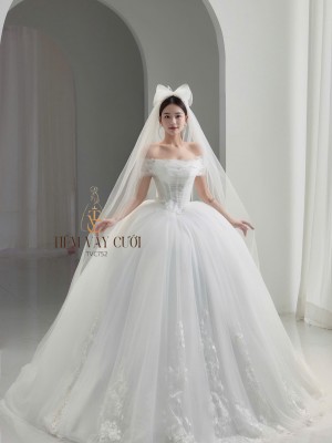 TVC752 Váy Cưới Làm Lễ, Đầm Cưới Đi Tiệc, Xếp Ly, Kim Sa, Cúp Ngực