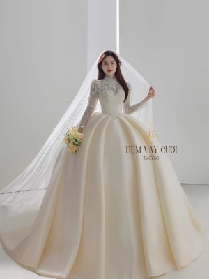 TVC760 Váy Cưới Làm Lễ, Đầm Cưới Đi Tiệc, Kim Sa, Ren, Tùng Bồng