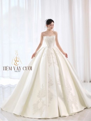 TVC777 Váy Cưới Làm Lễ, Váy Cưới Tiệc Cúp Ngực, Vải Phi Nhật , Váy Thiết Kế