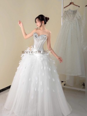 TVC820 Váy Cưới Làm Lễ, Đầm Cưới Thiết Kế, Cúp Ngực, Đính Đá