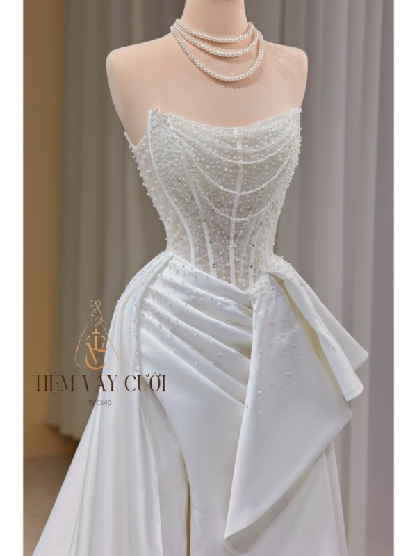 TVC540 Đầm Cưới Cô Dâu, Váy Cưới Tiệc Đuôi Cá, Cúp Ngực, Dáng Ôm