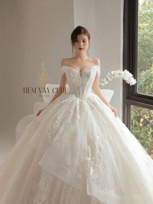 TVC701 Váy Cưới Làm Lễ, Đầm Cưới Đi Tiệc, Cúp Ngực, Tùng Bồng