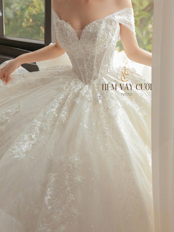 TVC701 Váy Cưới Làm Lễ, Đầm Cưới Đi Tiệc, Cúp Ngực, Tùng Bồng