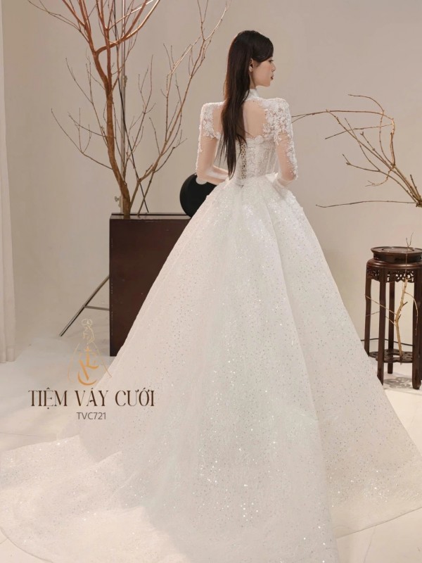 TVC721 Váy Cưới Làm Lễ, Đầm Cưới Đi Tiệc, Xếp Ly, 2in1