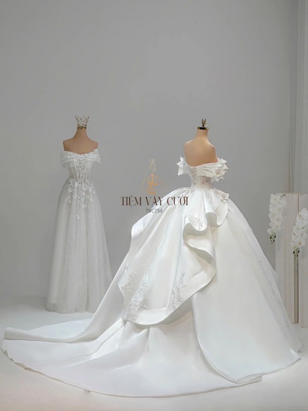 TVC734 Váy Cưới Làm Lễ, Đầm Cưới Đi Tiệc, Cúp Ngực, Tùng Bồng