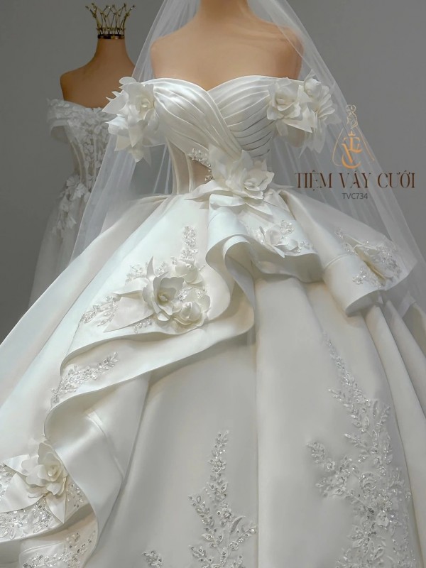 TVC734 Váy Cưới Làm Lễ, Đầm Cưới Đi Tiệc, Cúp Ngực, Tùng Bồng