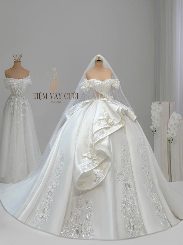 TVC734 Váy Cưới Làm Lễ, Đầm Cưới Đi Tiệc, Cúp Ngực, Tùng Bồng