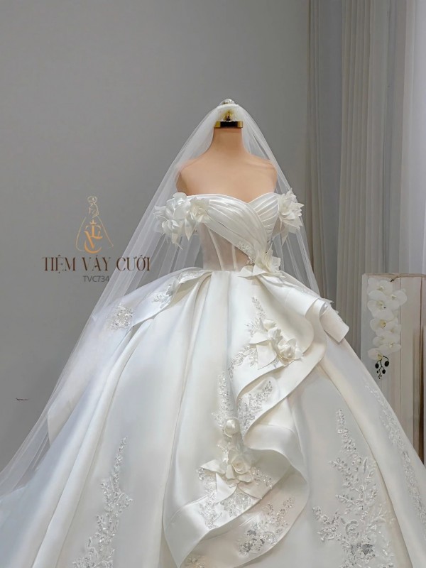 TVC734 Váy Cưới Làm Lễ, Đầm Cưới Đi Tiệc, Cúp Ngực, Tùng Bồng