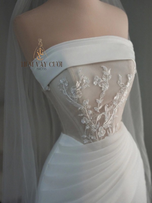 TVC735 Váy Cưới Đi Bàn, Đầm Cưới Đuôi Cá, Cúp Ngực, Dáng Ôm
