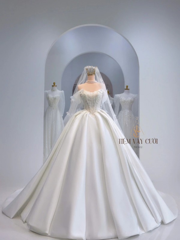 TVC602 Váy Cưới Làm Lễ, Đầm Cưới Đi Tiệc, Cúp Ngực, Tùng Bồng