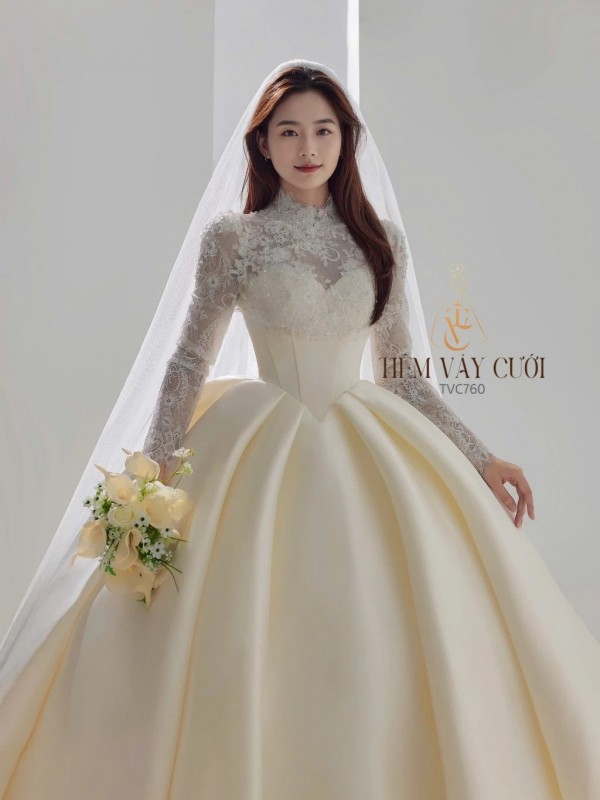 TVC760 Váy Cưới Làm Lễ, Đầm Cưới Đi Tiệc, Kim Sa, Ren, Tùng Bồng