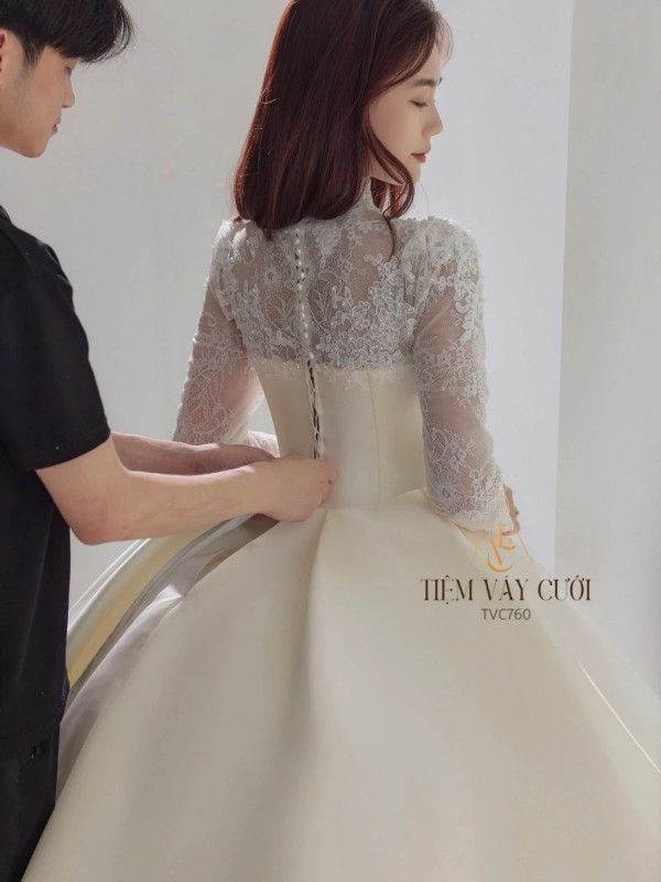 TVC760 Váy Cưới Làm Lễ, Đầm Cưới Đi Tiệc, Kim Sa, Ren, Tùng Bồng