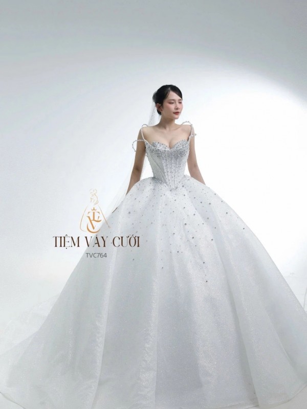 TVC764 Váy Cưới Làm Lễ, Đầm Cưới Cao Cấp, Đính Đá Cao Cấp